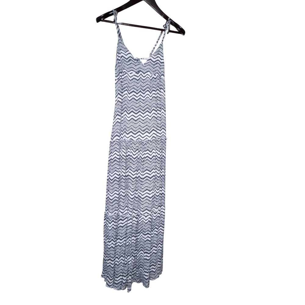 Billabong Sun Lovin Slate Blue Chevron Maxi Dress Empire Waist Spaghetti Strap L - Picture 9 of 16